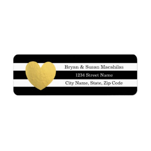 Gold Foil Heart Black Stripe Wedding Address Label Return Address Label