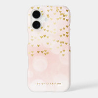 Gold Foil Heart Confetti Pink Bokeh Personalised