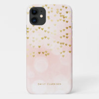 Gold Foil Heart Confetti Pink Bokeh Personalised