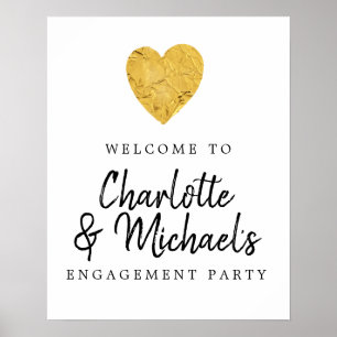 Gold Foil Heart Engagement Party Welcome Sign