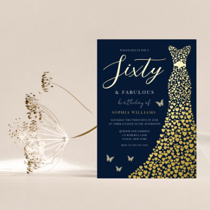 Gold Foil Heart Gown with Navy 60th Birthday Party