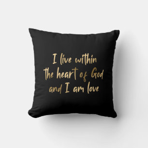 Gold Foil Heart of God Inspirational Quote Black Cushion