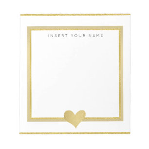 Gold Foil Heart Personalised Notepad 5.5" x 6"