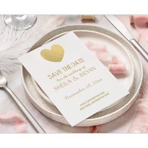 Gold Foil Heart Save The Date Post Card