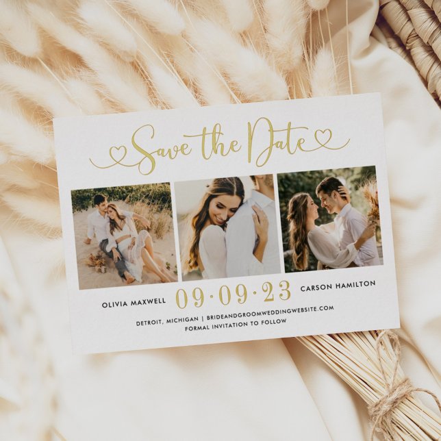 Gold Foil Heart Script Save the Date Card (Creator Uploaded)