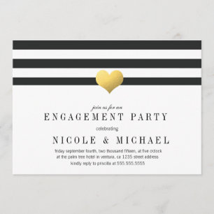 Gold Foil Heart + Stripes Engagement Party Invitation