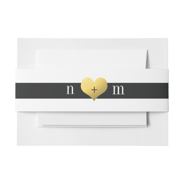 Gold Foil Heart + Stripes Invitation Belly Bands Invitation Belly Band (Front Example)