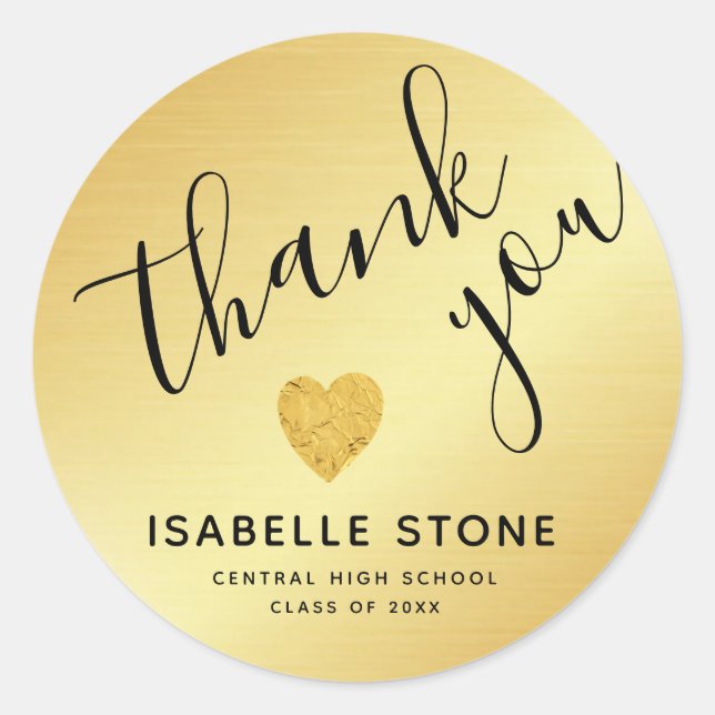 Gold Foil Heart Thank You Graduation Stickers (Front)