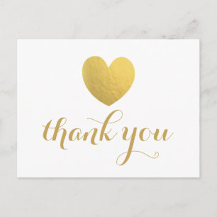 Gold Foil Heart Thank You Post Card