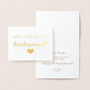 Gold Foil Heart Will You Be My Bridesmaid Card