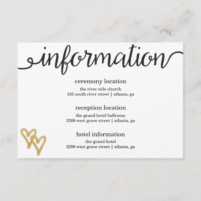 Gold Foil Hearts Kraft Paper Information Card (Front)