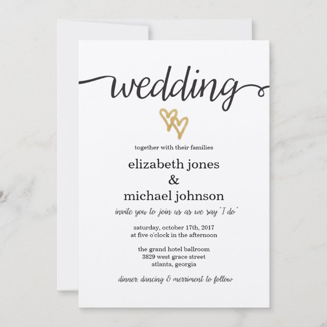 Gold Foil Hearts Kraft Paper Wedding Invitation (Front)