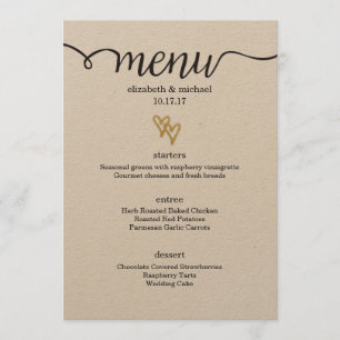 Gold Foil Hearts Kraft Paper Wedding Menu