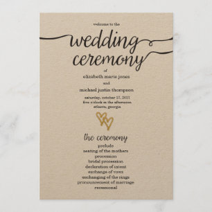 Gold Foil Hearts Kraft Paper Wedding Program