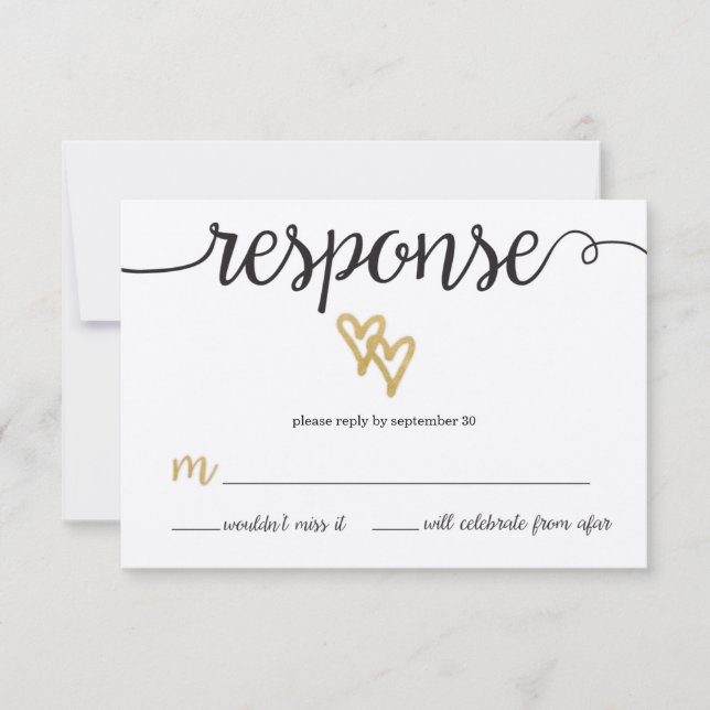 Gold Foil Hearts Kraft Paper Wedding RSVP Card (Front)