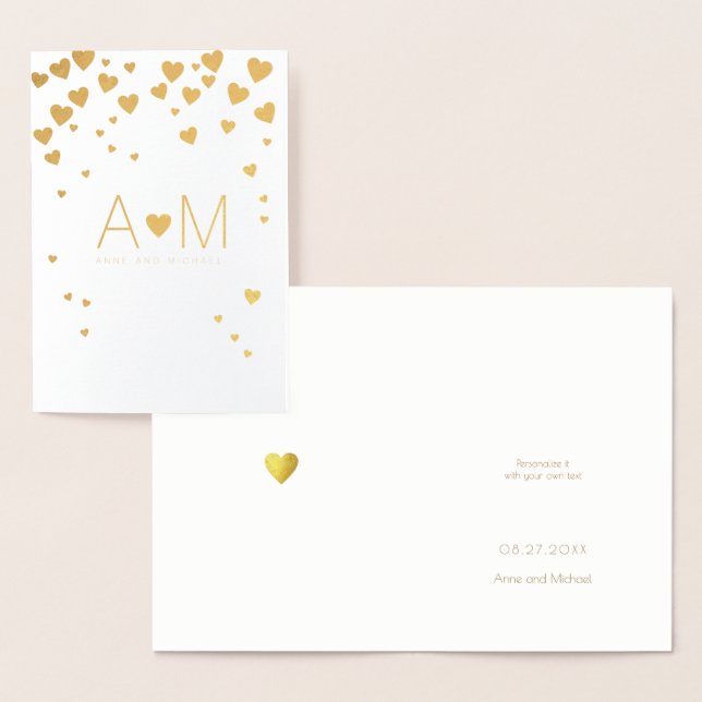 Gold foil Hearts monogrammed love wedding Foil Card (Display)