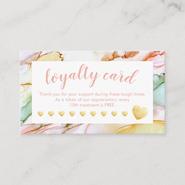 Gold Foil Hearts Pastel Abstract Salon Loyalty Card (Front)
