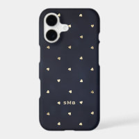 Gold Foil Hearts Pattern Navy Blue Monogram