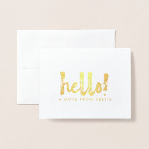 Gold Foil Hello Personalised Note Card