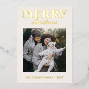 Gold Foil Holiday Chrismas Family Photo Elegant 
