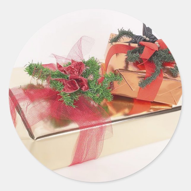 Gold Foil Holiday Gift Wrapping Classic Round Sticker (Front)