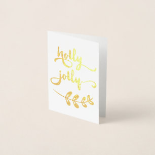 Gold foil Holly Jolly Christmas Notecard Card