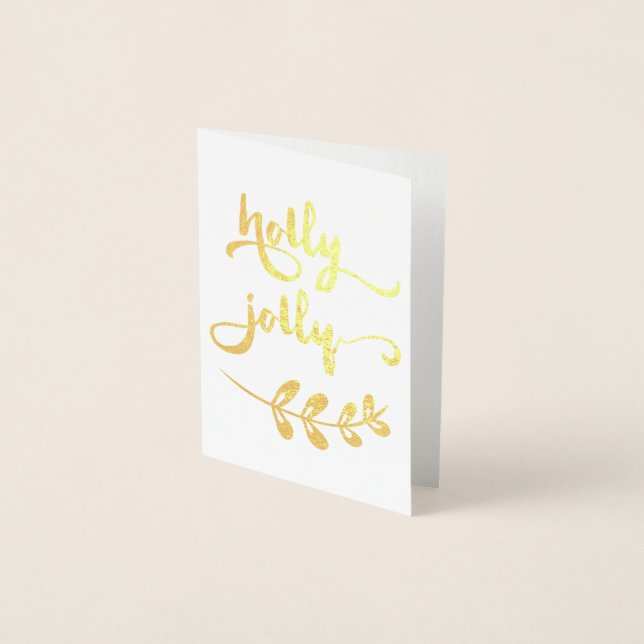 Gold foil Holly Jolly Christmas Notecard Card (Front)