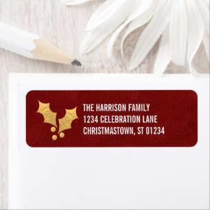 Gold Foil Holly Personalised Christmas Return Address Label