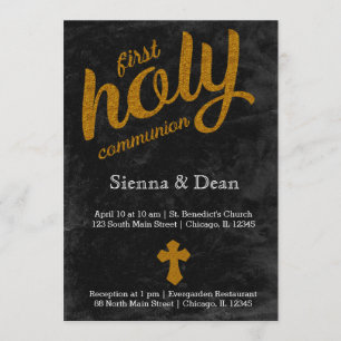 Gold foil holy communion invitation
