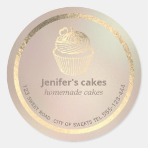 Gold foil Homemade cupcakes and treats packaging C Classic Round Sticker