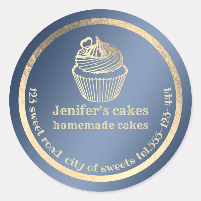 Gold foil Homemade cupcakes and treats packaging Classic Round Sticker (Front)