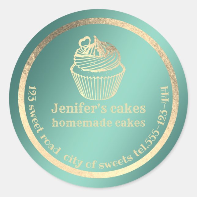 Gold foil Homemade cupcakes and treats packaging Classic Round Sticker (Front)