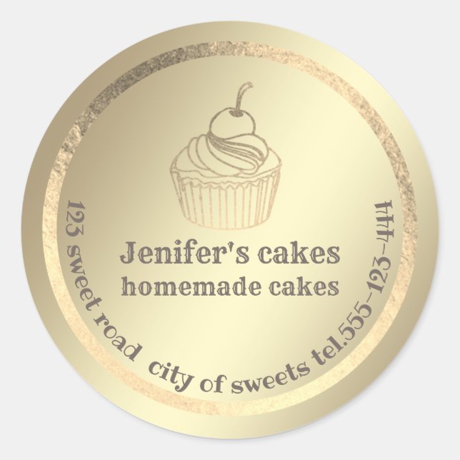 Gold foil Homemade cupcakes and treats packaging Classic Round Sticker (Front)