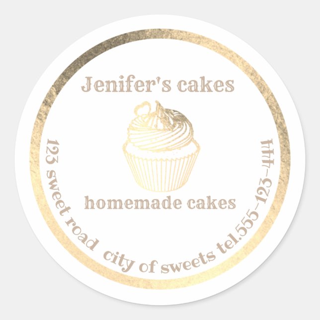 Gold foil Homemade cupcakes and treats packaging Classic Round Sticker (Front)