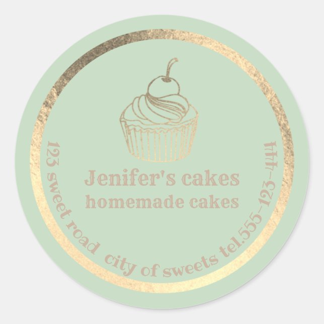 Gold foil Homemade cupcakes and treats packaging Classic Round Sticker (Front)