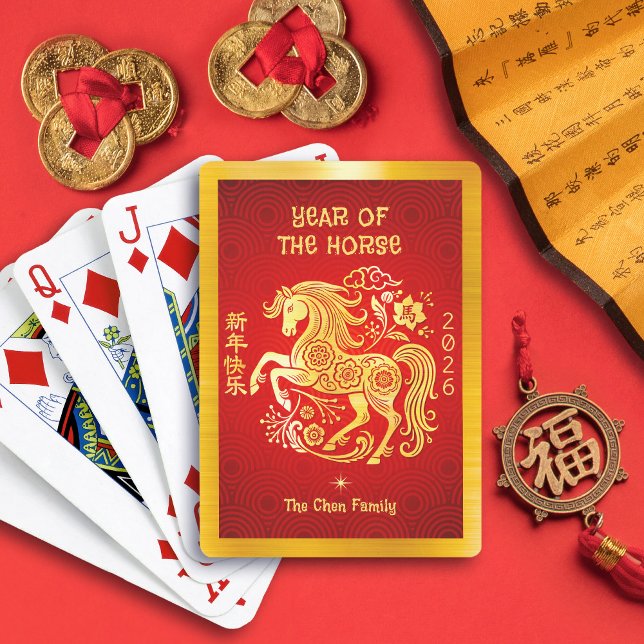 Gold Foil Horse 2026 Chinese Lunar New Year Red Playing Cards (Creator Uploaded)