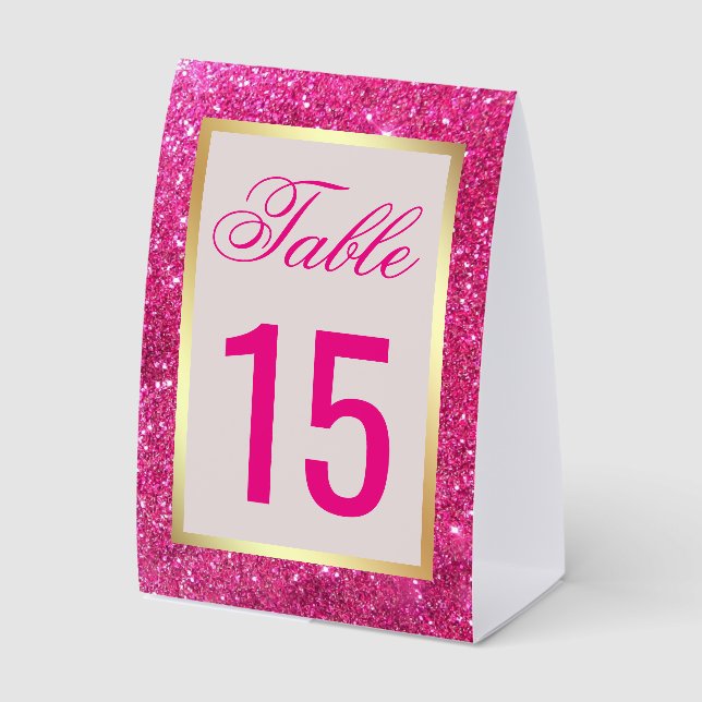 Gold Foil Hot Pink Glitter Wedding Table Number (Front)