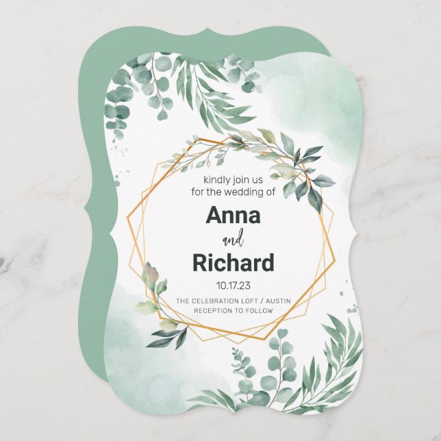 Gold Foil Invitation, Neutral Floral Wedding (Front/Back)