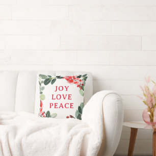 Gold Foil Joy Love Peace Festival Wreath Holiday Cushion