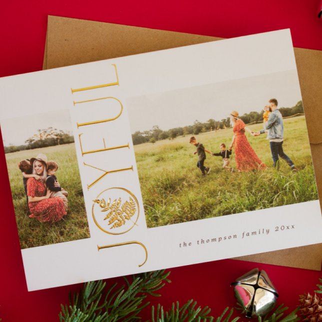 Gold Foil Joyful Fern Holiday Photo Card (Creator Uploaded)