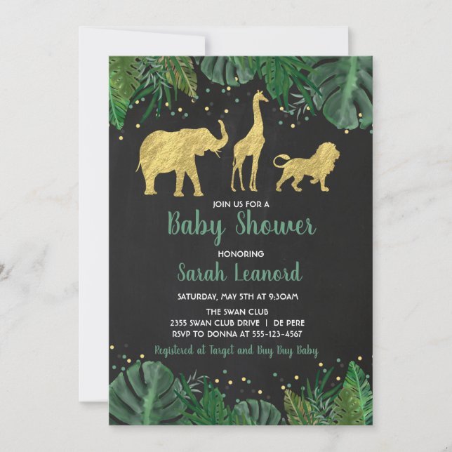 Gold Foil Jungle Safari Animal Shower Invitation (Front)