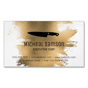 Gold Foil Knife   Chef Culinary Magnetic Business Card