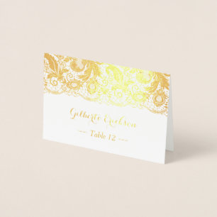 Gold Foil Lace Floral Table Place Escort Card