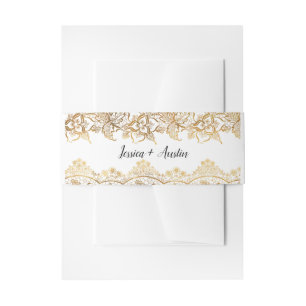 Gold Foil Lace Wedding Invitation Belly Band