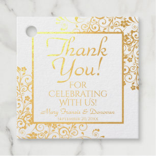 Gold Foil Lacy Floral Filigree Wedding Thank You Favour Tags