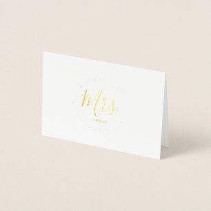 Gold Foil Leaf Frame Mrs. Wedding Thank You Cards