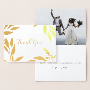 Gold Foil Leaf Thank You Wedding Card