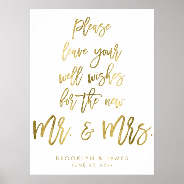 Gold Foil Leave Your Well Wishes Wedding Sign (Front)