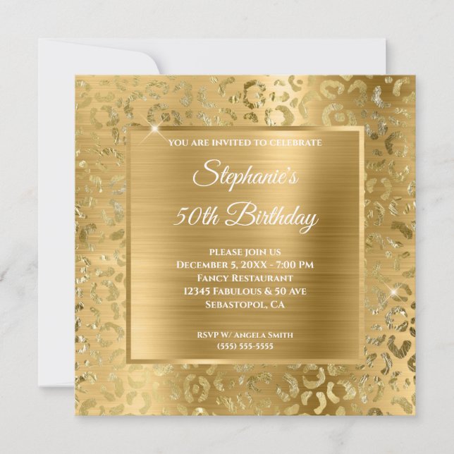 Gold Foil Leopard Glam 50th Birthday Invitation (Front)