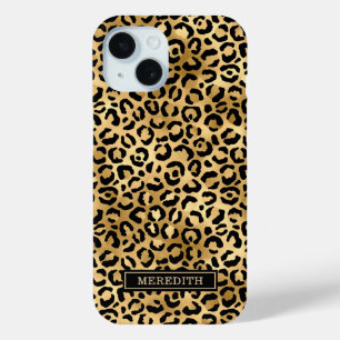 Gold Foil Leopard Print Monogrammed iPhone 15 Case